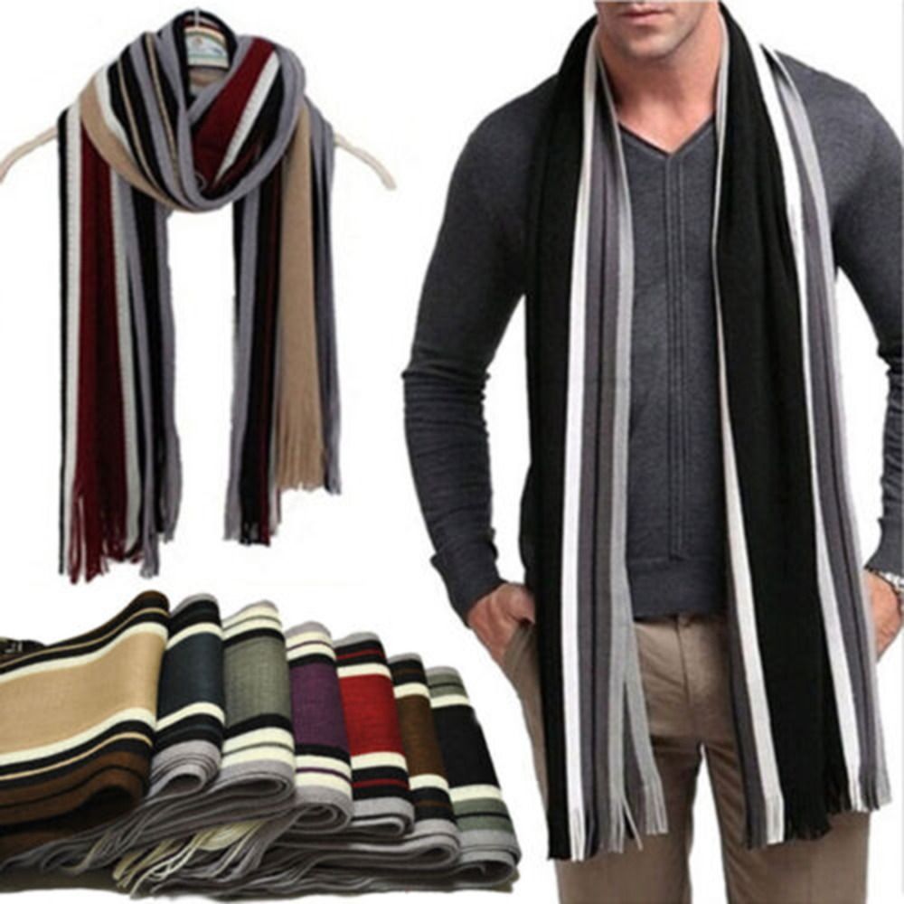 Men Scarf Wool - Кашемировый мужской полосатый шарф, модный толстый