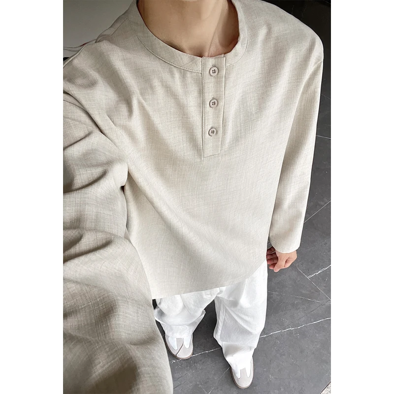 Mens Fashion Summer - Мужская повседневная рубашка-хенли из искусственного льна