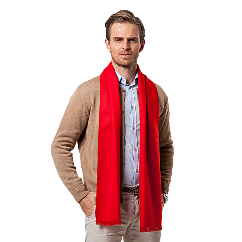Men Scarf Wool - Модный зимний однотонный мужской красный шарф,