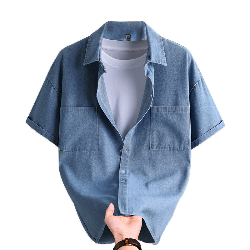 Mens Fashion Urban - Мужская джинсовая рубашка, летняя модная однотонная