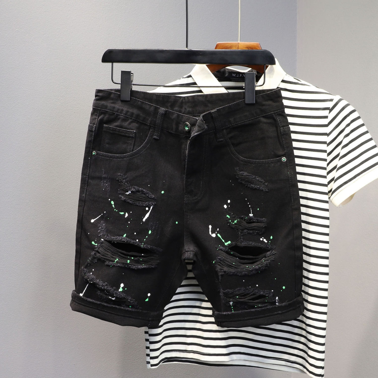 Jeans Pants Fashion Men - Узкие короткие джинсы для мужчин Черные