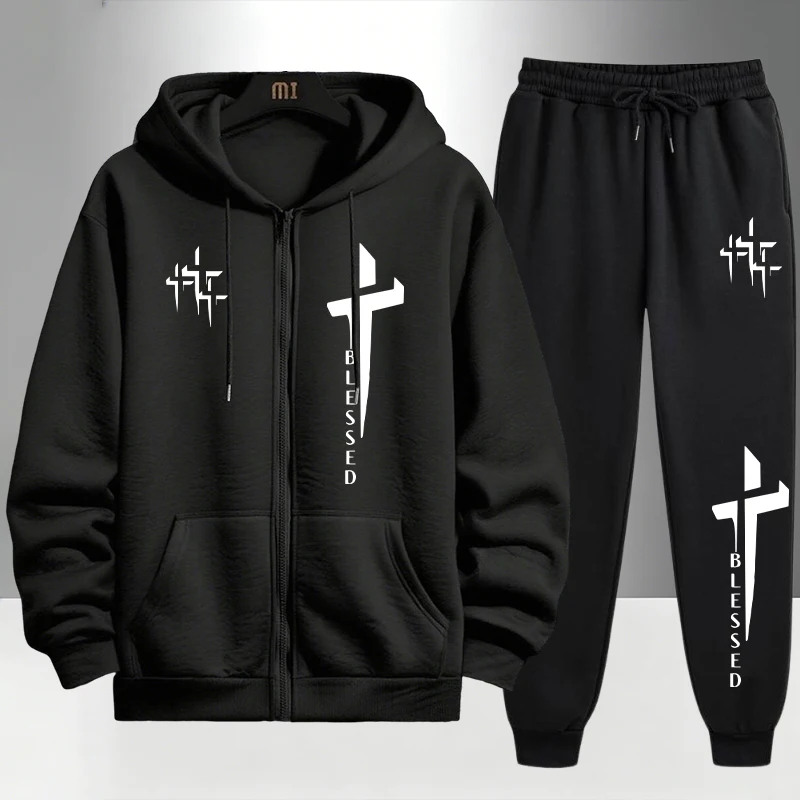 Mens Fashion Urban - Мужской спортивный костюм с принтом Cross