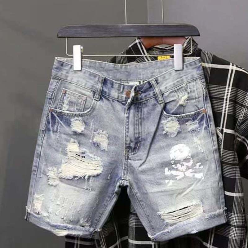 Jeans Pants Fashion Men - Джинсовые шорты мужские стрейчевые, рваные брюки